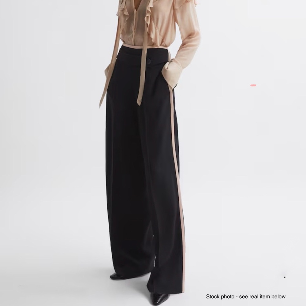 REISS Lina Wide Leg Pants Black Pink Trim NWT - US Size 6